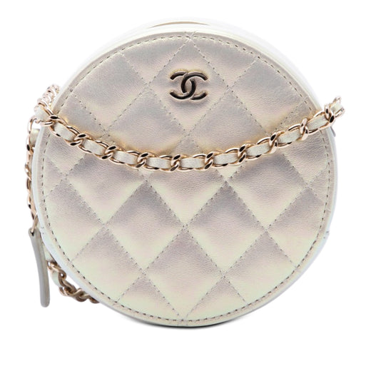 CC Quilted Iridescent Lambskin Round Clutch With Chain - Image 1