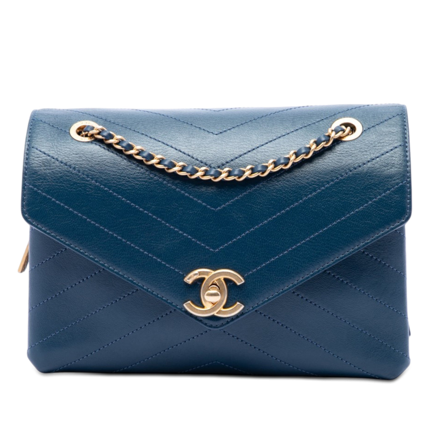 Small Chevron Lambskin Stitched Envelope Flap - Image 1