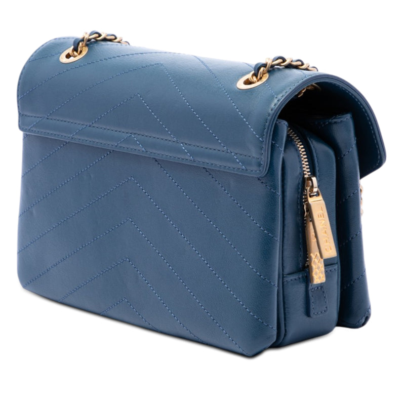 Small Chevron Lambskin Stitched Envelope Flap - Image 2