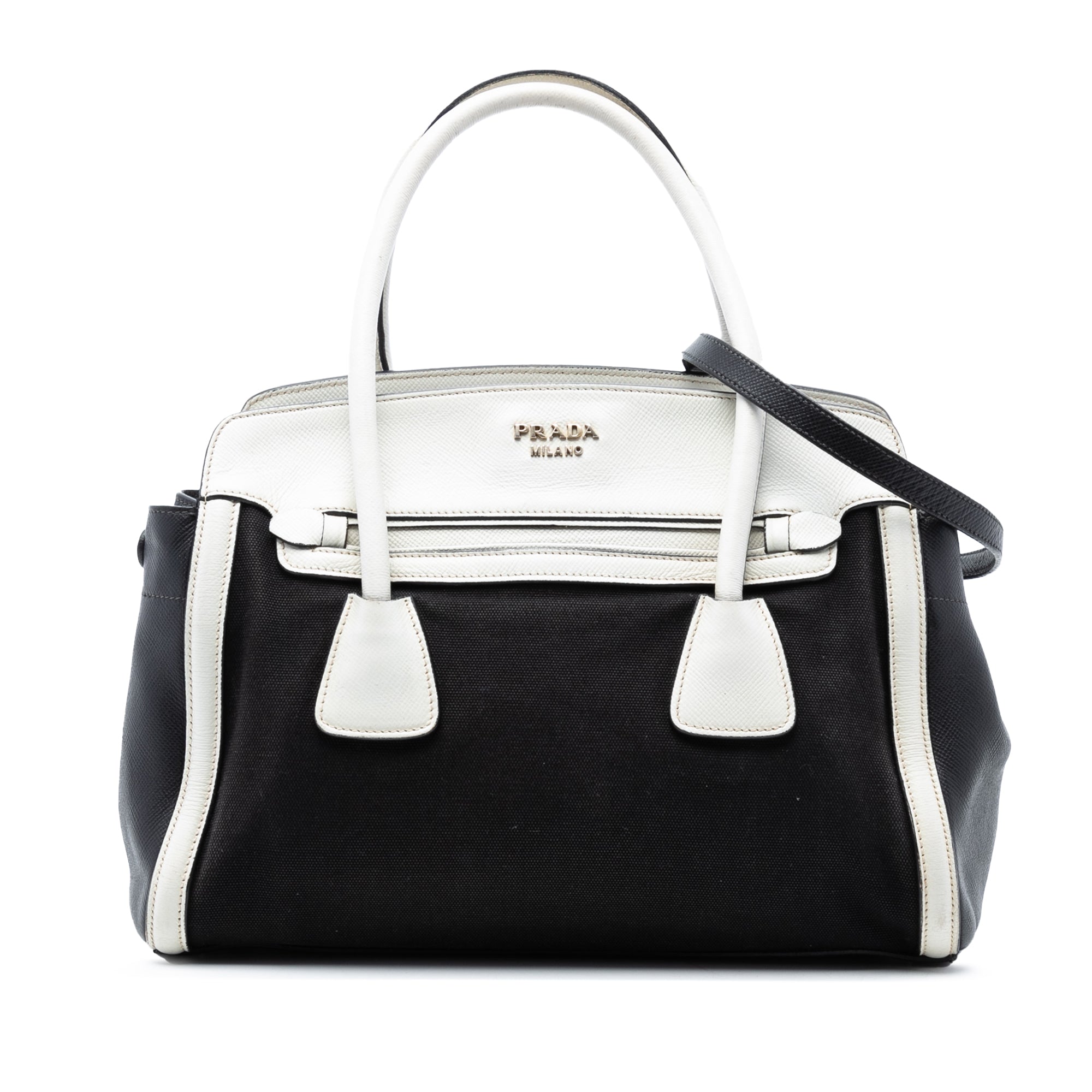 Bicolor Saffiano Cuir Trimmed Canvas Satchel - Image 1