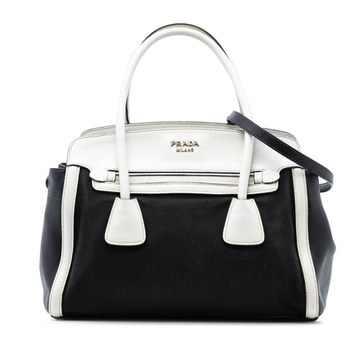 Bicolor Saffiano Cuir Trimmed Canvas Satchel - Image 1