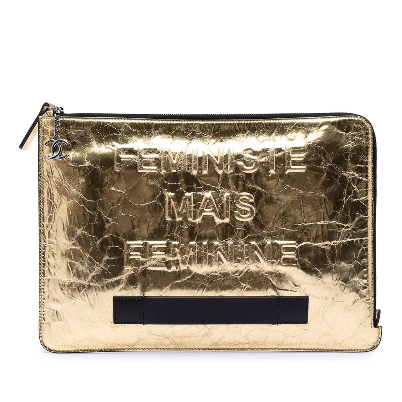 Metallic Crinkled Calfskin Feministe Mais Feminine Pouch - Image 1