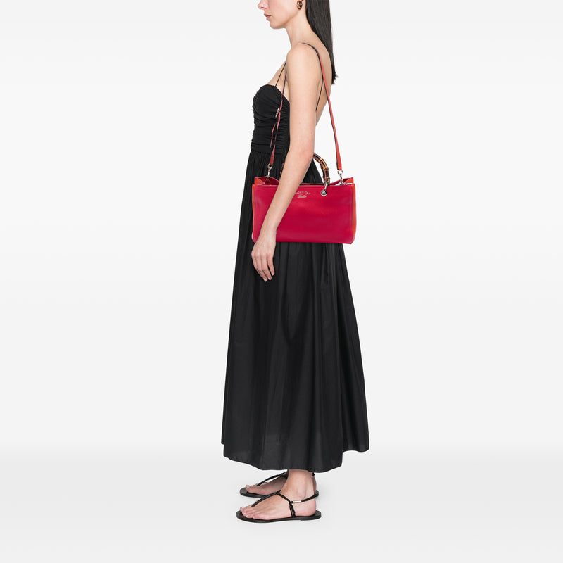 Medium Calfskin Bamboo Shopper Satchel - Image 7