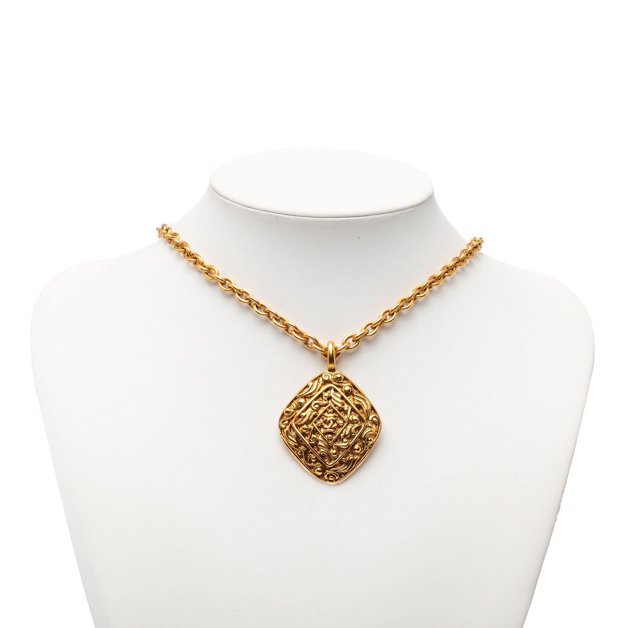 CC Gold Plated Rhombus Medallion Pendant Necklace - Image 6