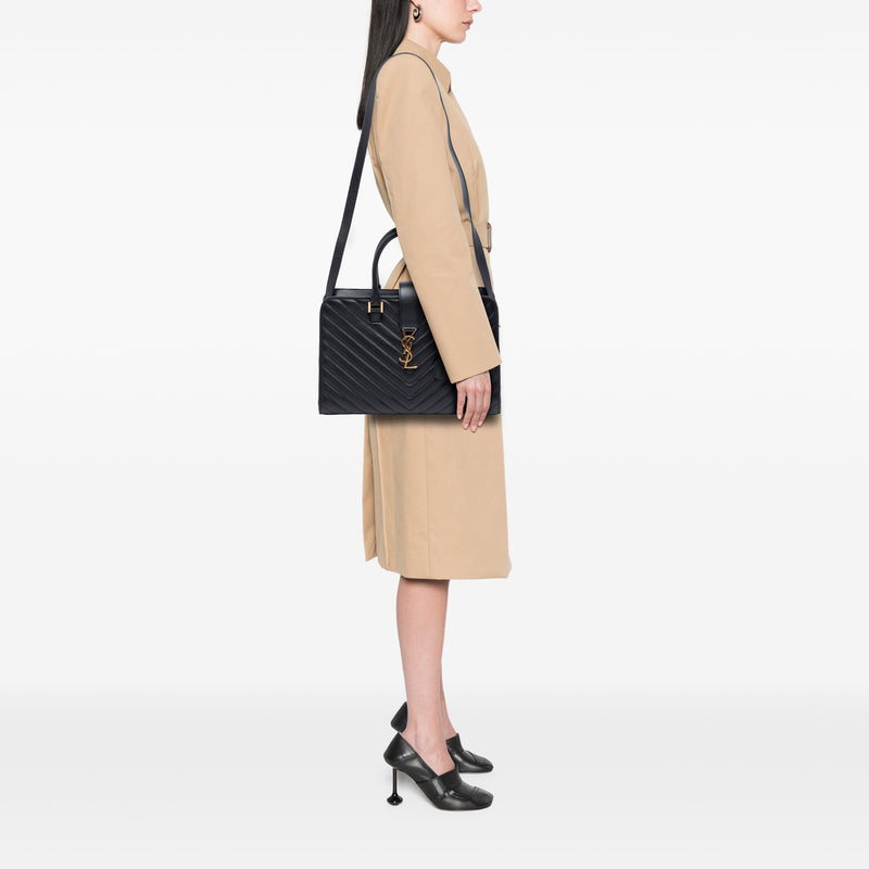 Medium Chevron Calfskin Monogram Cabas Satchel - Image 6