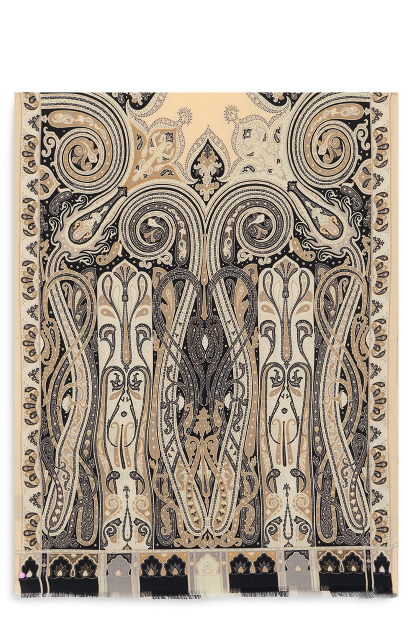 Etro Paisley-Print Wool-Silk Scarf — Beige Scarfs
