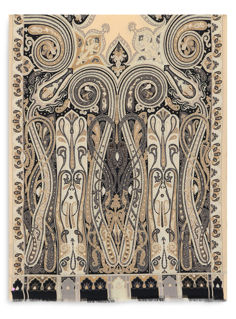 Etro Paisley-Print Wool-Silk Scarf — Beige Scarfs