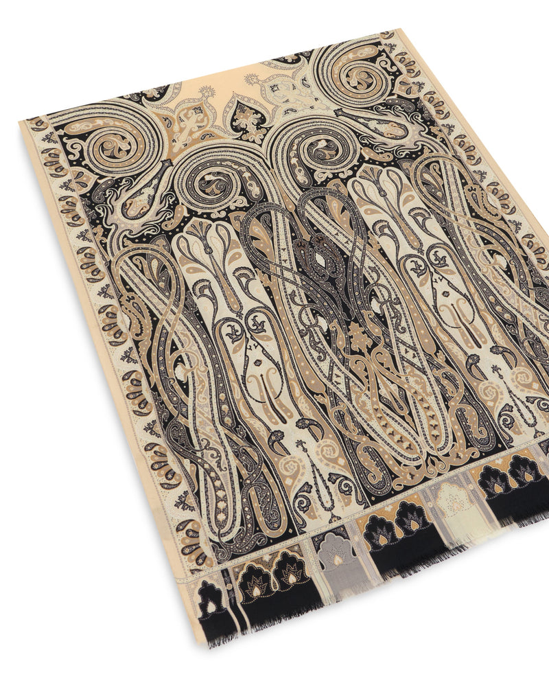 Etro Paisley-Print Wool-Silk Scarf — Beige Scarfs
