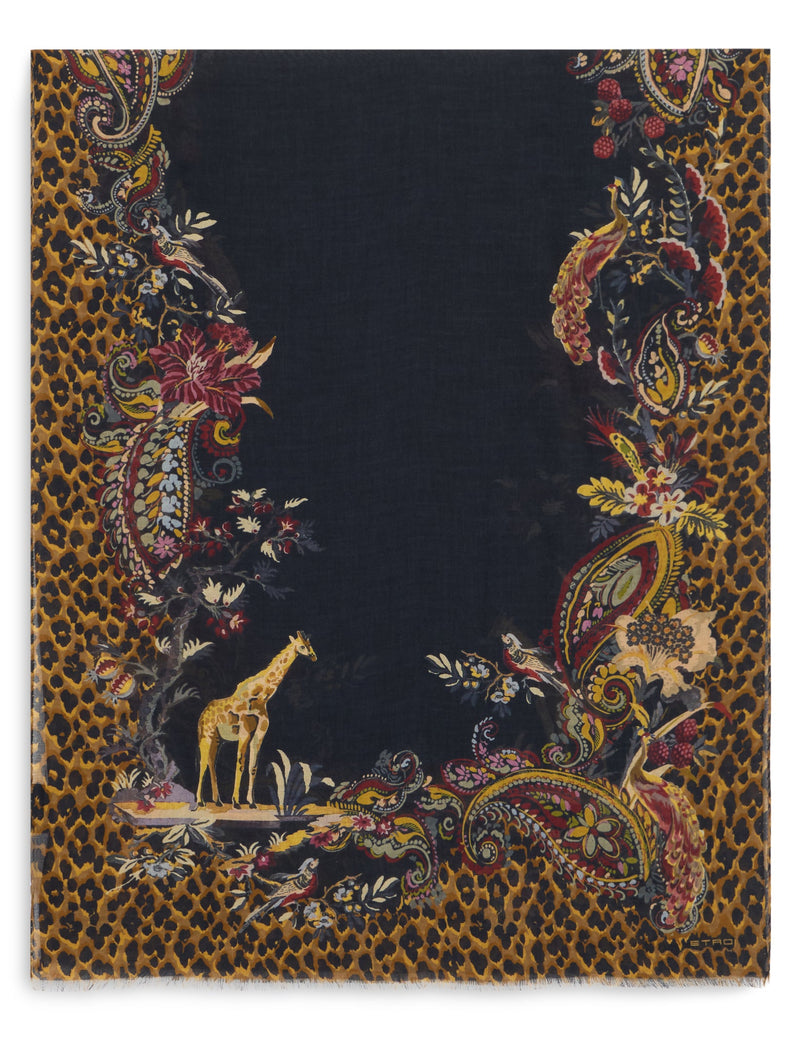Etro Animal-Print Modal-Cashmere Scarf — Multicolor Scarfs
