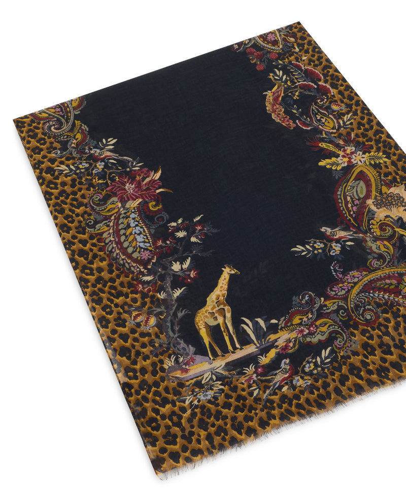 Etro Animal-Print Modal-Cashmere Scarf — Multicolor Scarfs