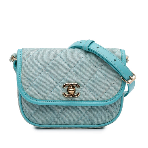 Mini CC Quilted Denim Messenger Flap - Image 1