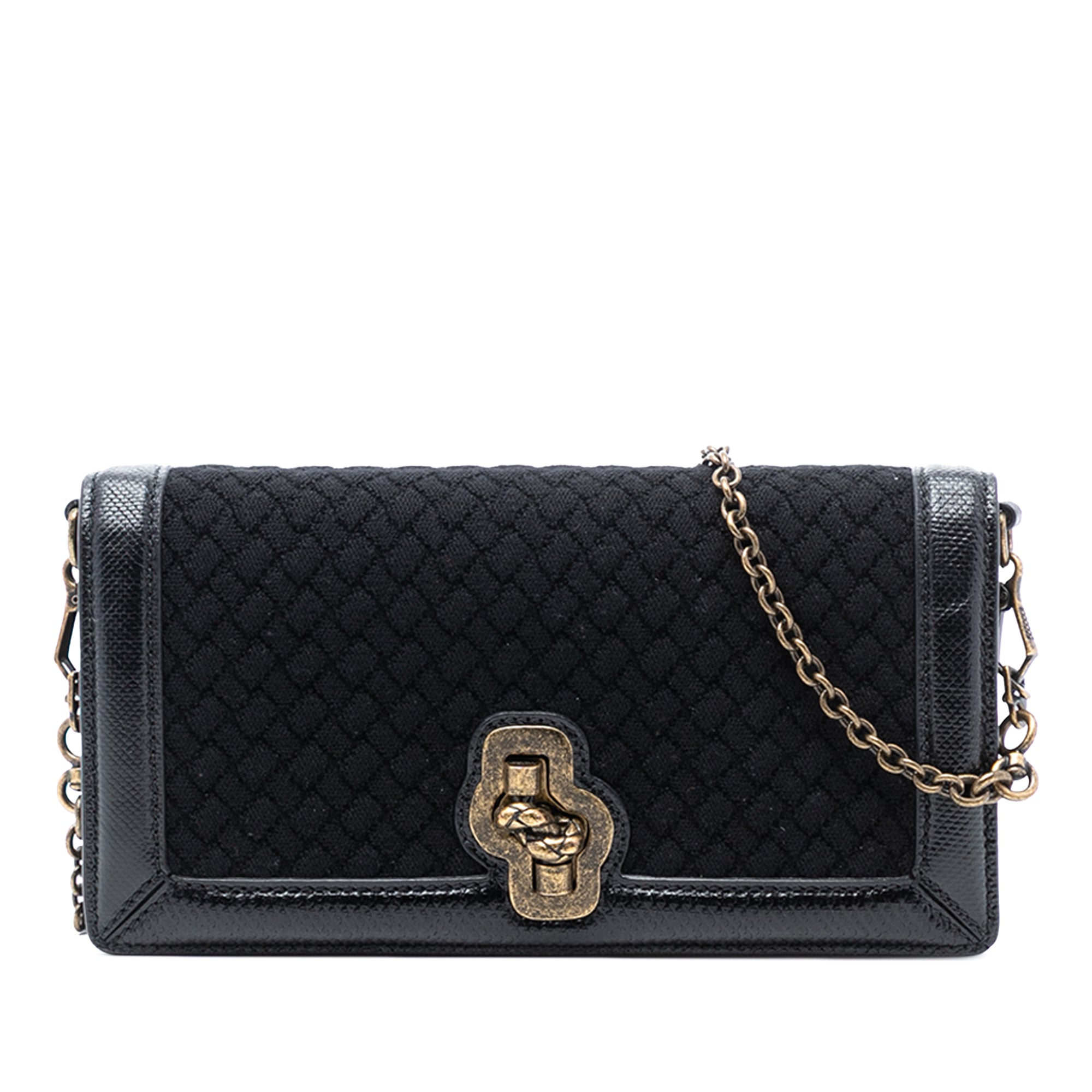 Karung Trimmed Knit Intrecciato Knot Clutch On Chain - Image 1