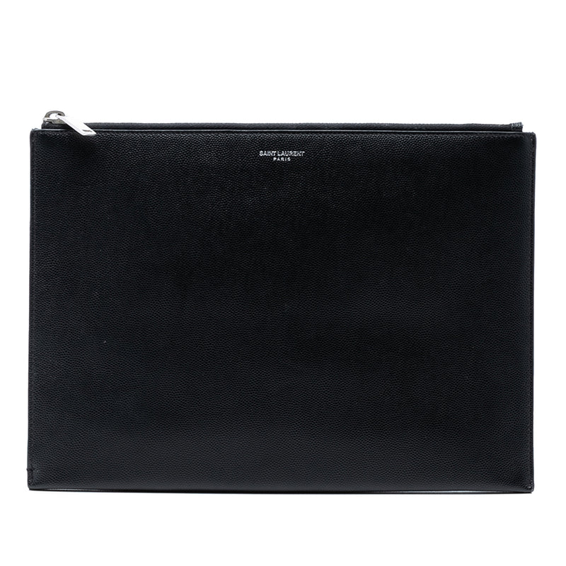Grained Leather Zip Clutch