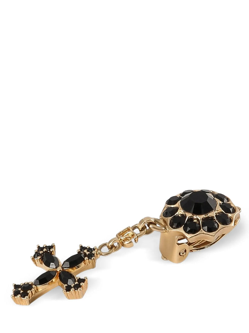 Dolce & Gabbana Black Crystal Cross Pendant Earrings —