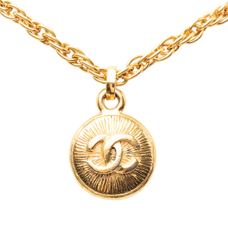 CC Gold Plated Sunburst Round Pendant Necklace - Image 2