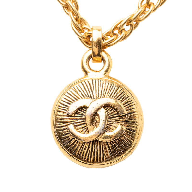 CC Gold Plated Sunburst Round Pendant Necklace - Image 3