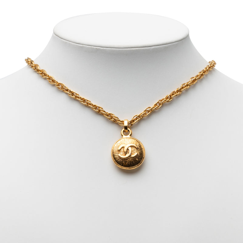 CC Gold Plated Sunburst Round Pendant Necklace - Image 6