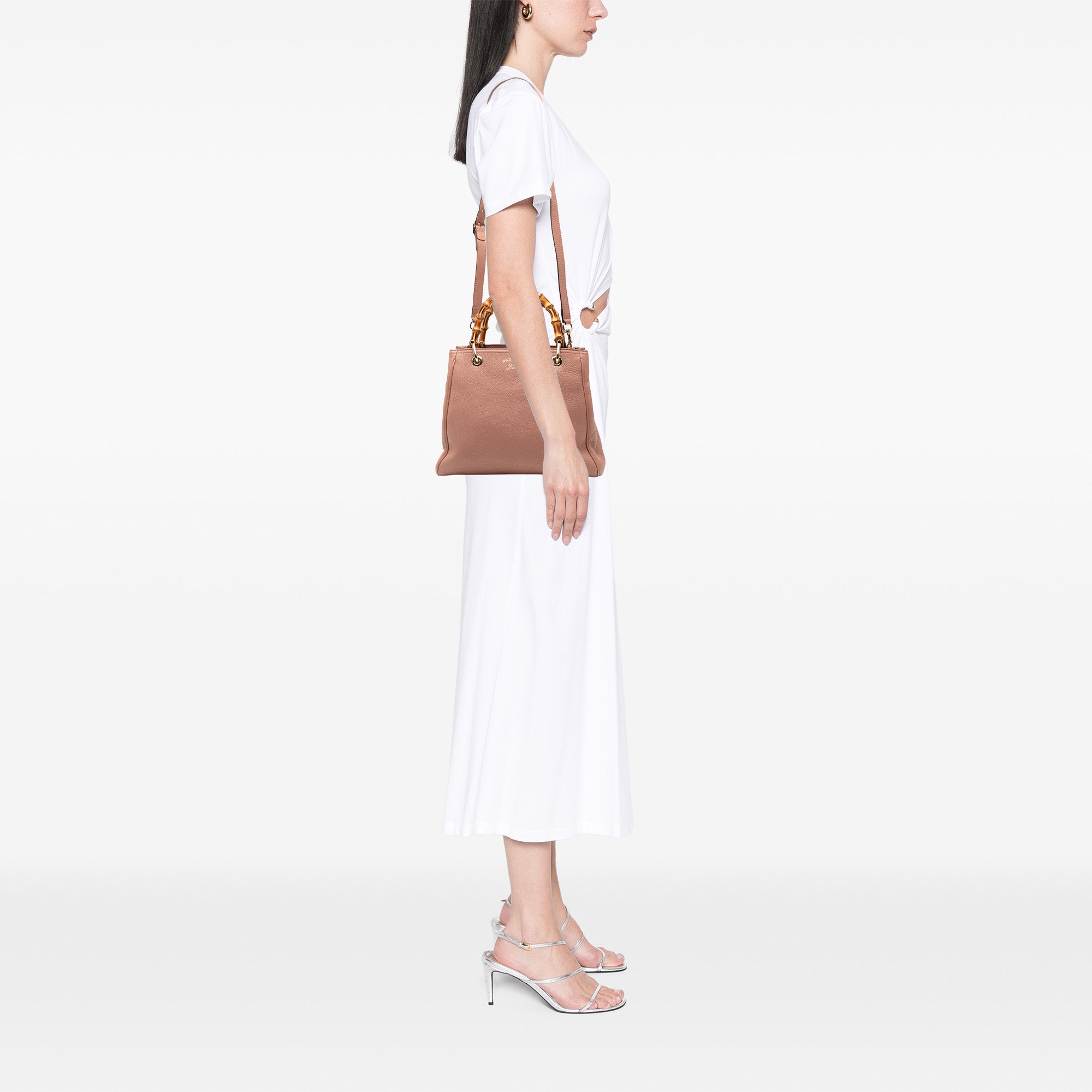 Small Calfskin Bamboo Shopper Satchel - Image 7
