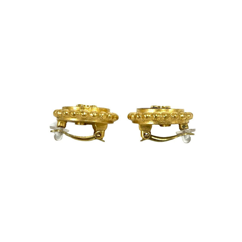 CC Gold Plated Enamel Round Clip On Earrings - Image 4