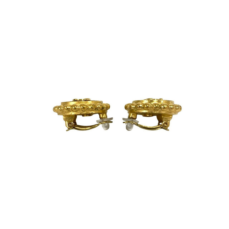 CC Gold Plated Enamel Round Clip On Earrings - Image 5