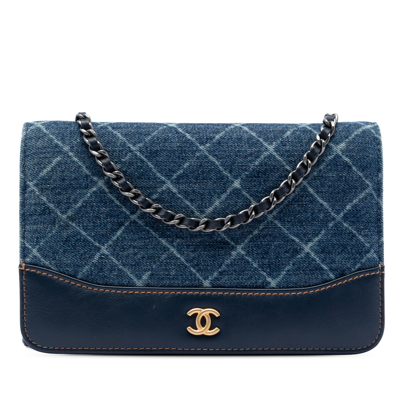Printed Denim and Calfskin Gabrielle Wallet On Chain - Image 1