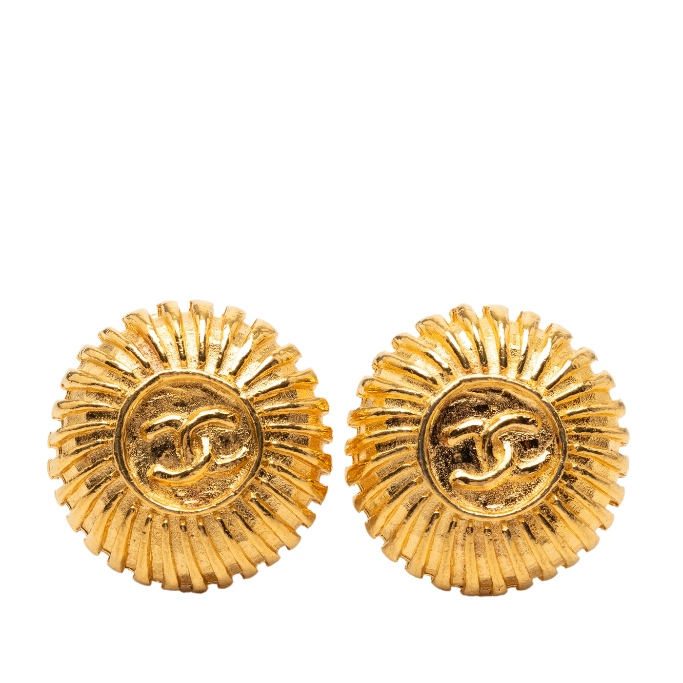 Gold Plated CC Round Clip On Earrings - Image 1