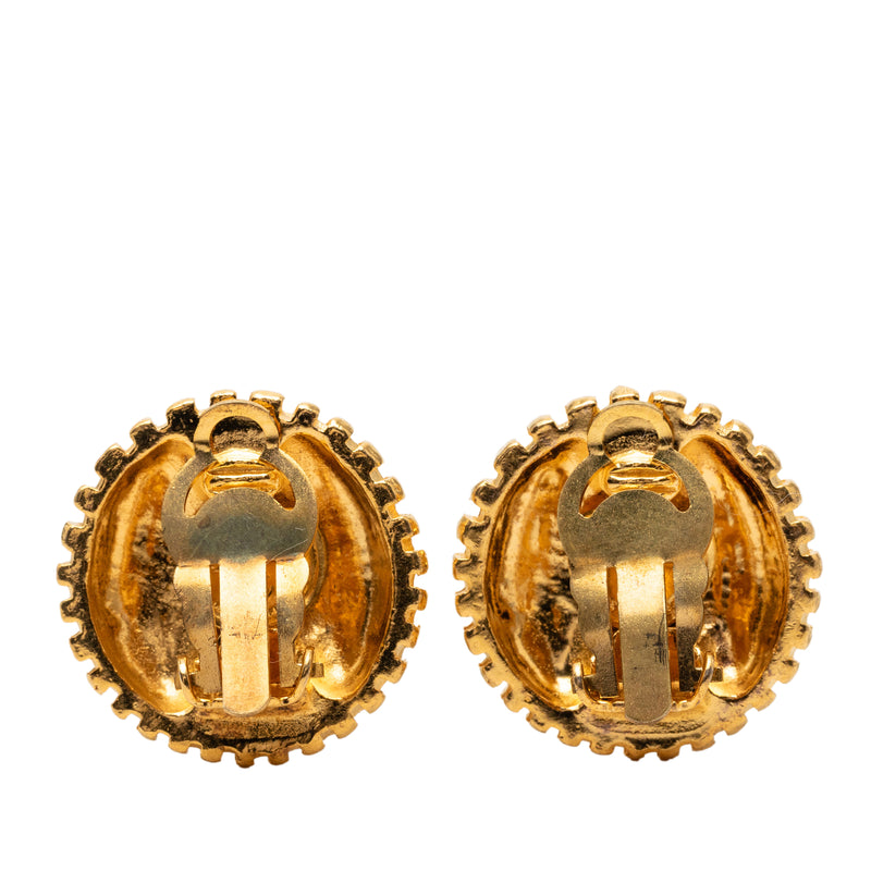 Gold Plated CC Round Clip On Earrings - Image 2