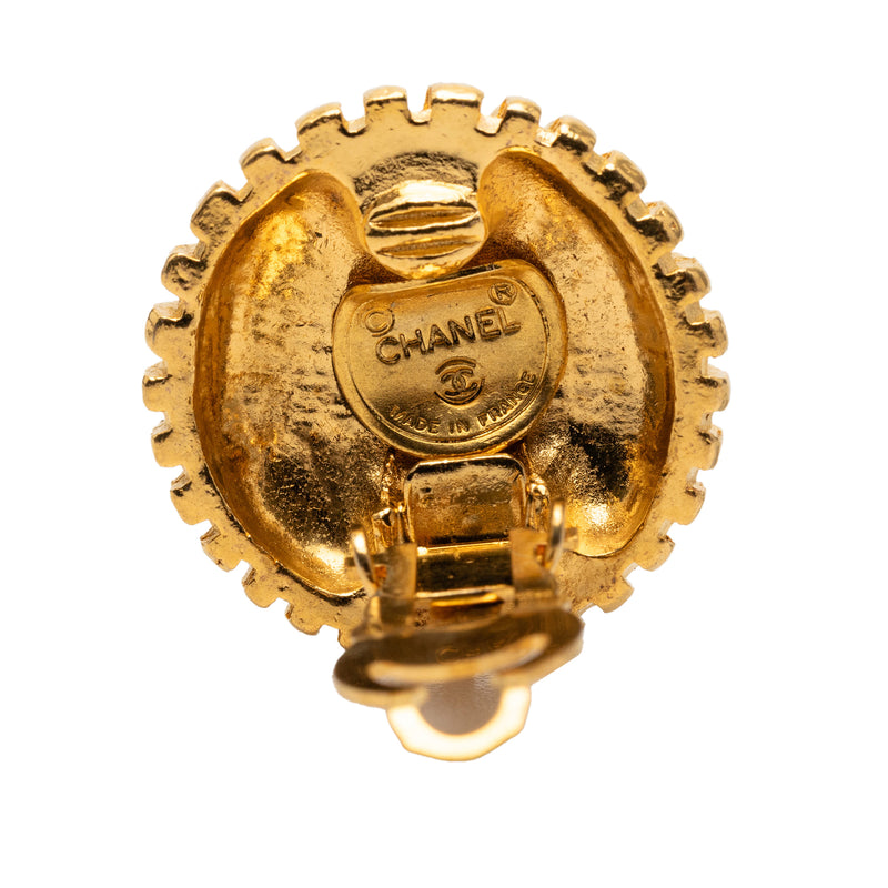 Gold Plated CC Round Clip On Earrings - Image 3