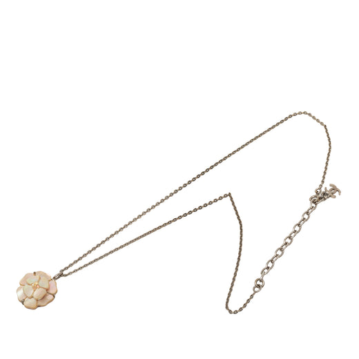 Brass and Mother of Pearl Camellia Pendant Necklace - Image 1