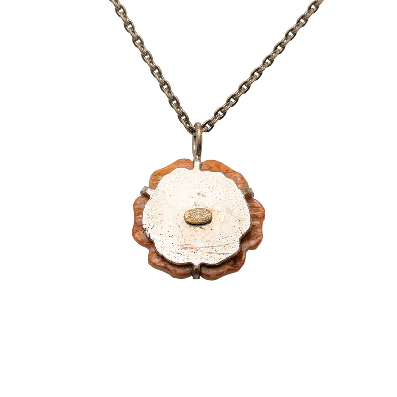 Brass and Mother of Pearl Camellia Pendant Necklace - Image 3