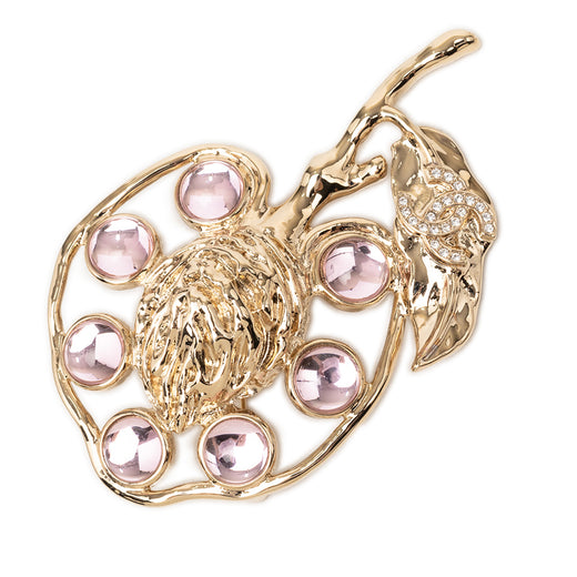 Gold Plated CC Strass and Gripoix Fruit Pin Brooch - Image 1