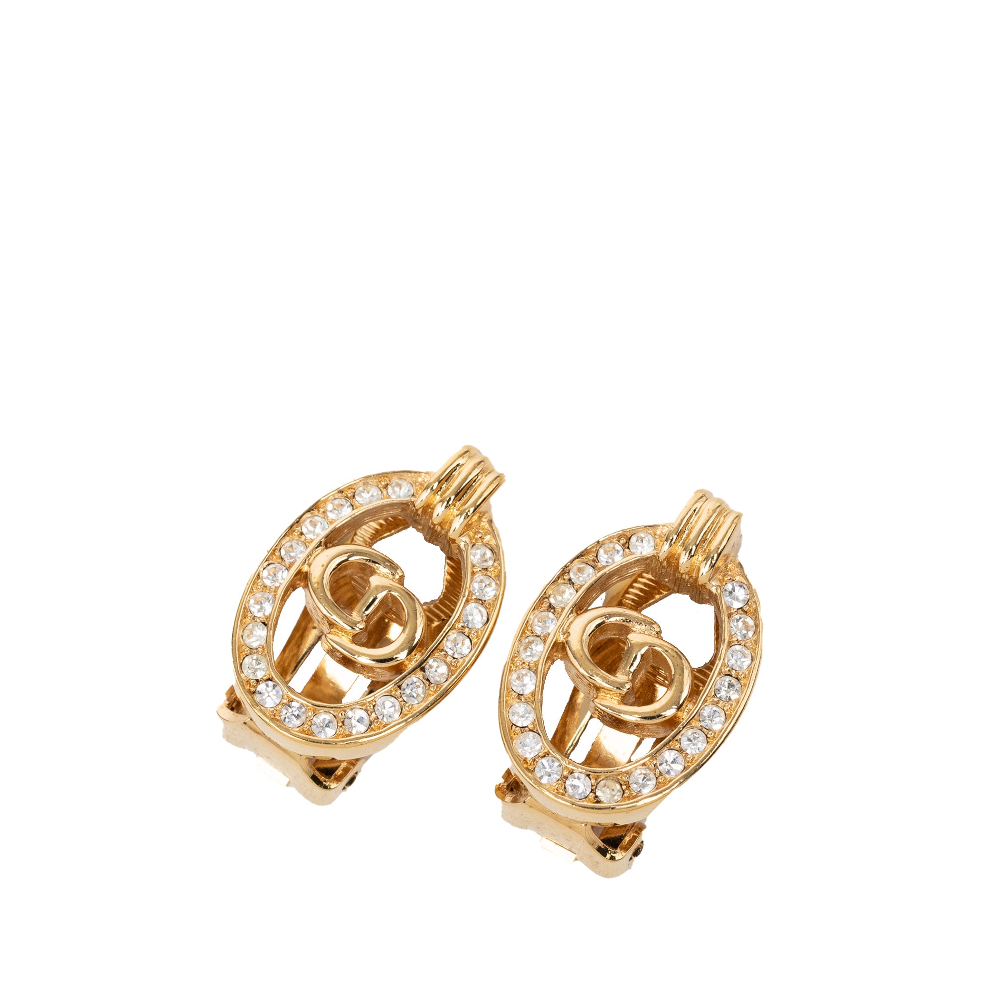 Gold Plated Strass CD Logo Clip On Earrings - Image 1