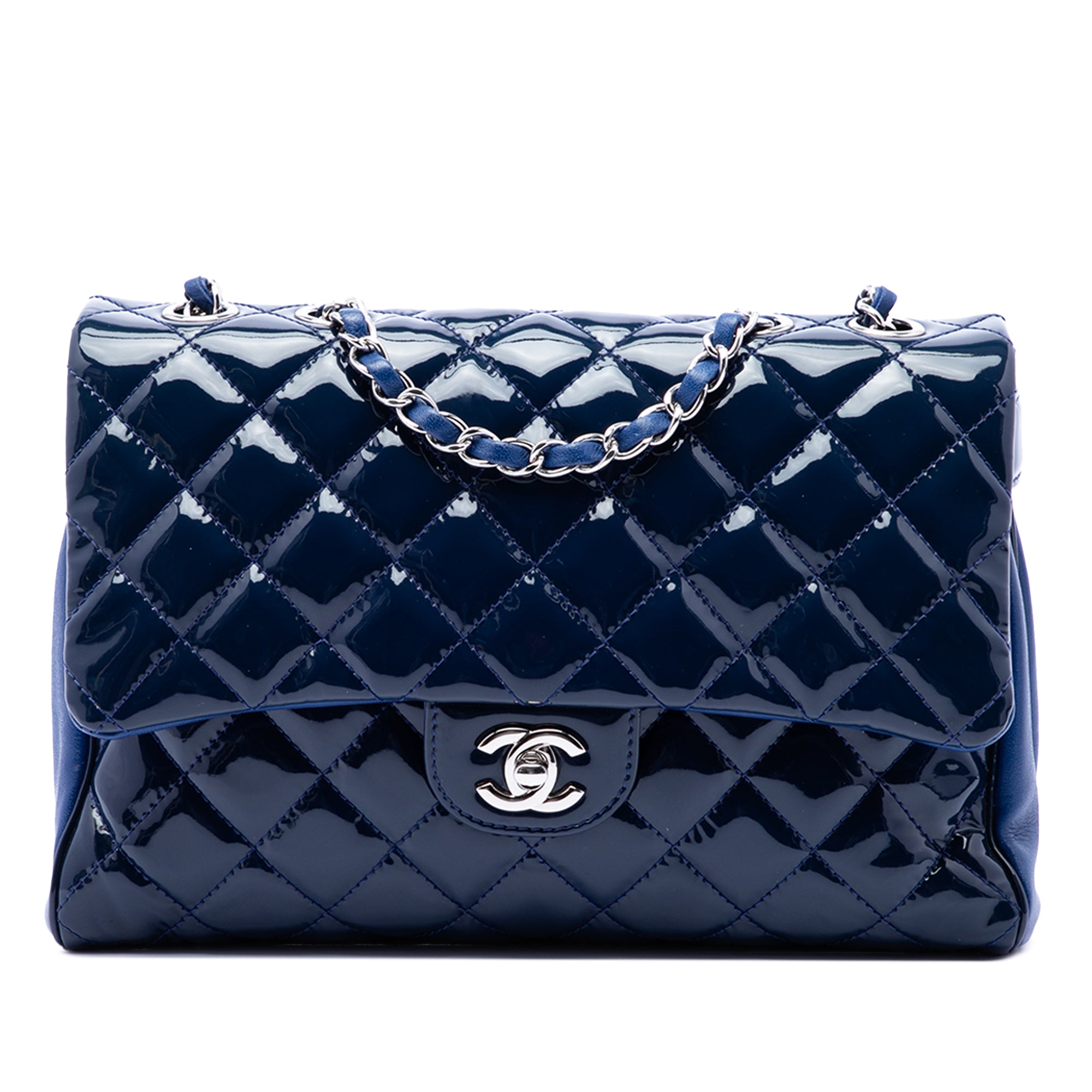 Large CC Quilted Patent Double Compartment Flap - Image 1