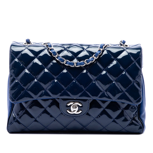 Large CC Quilted Patent Double Compartment Flap - Image 1