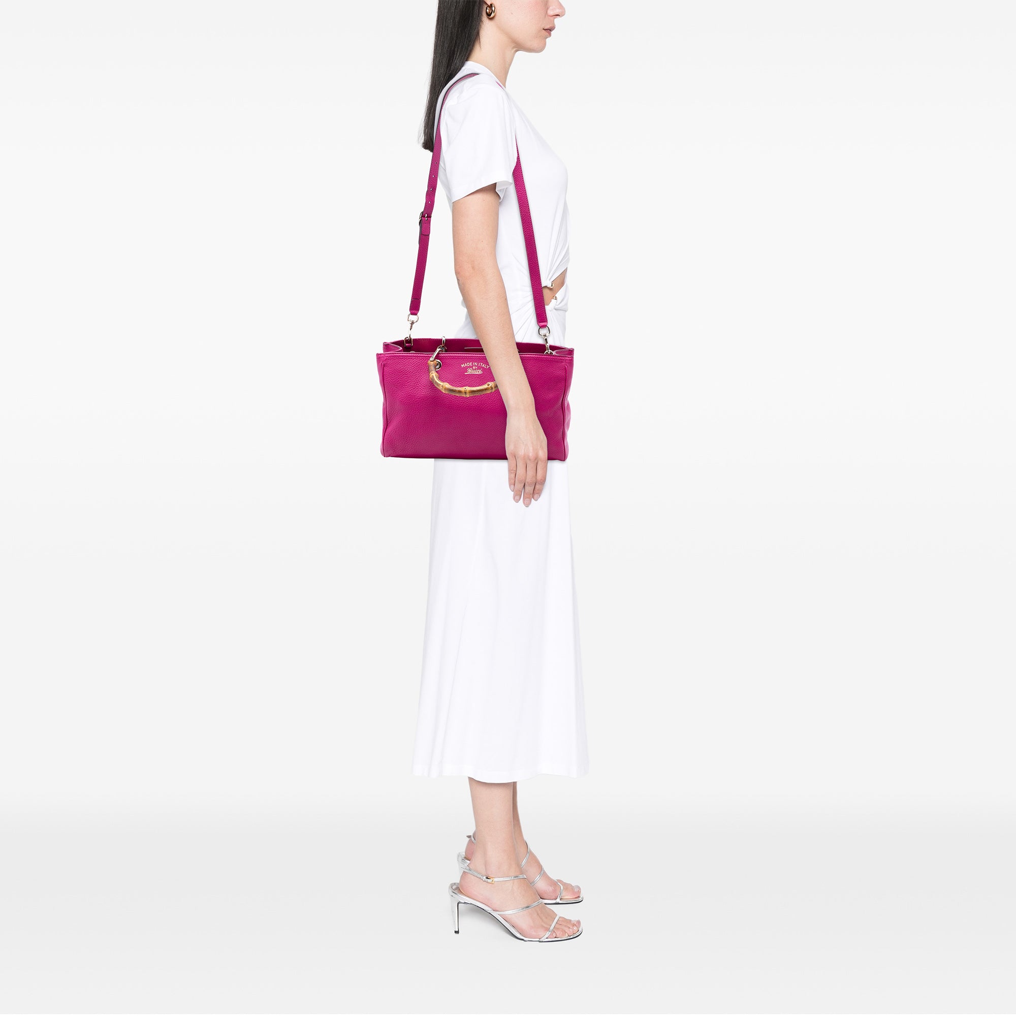 Medium Calfskin Bamboo Shopper Satchel - Image 7