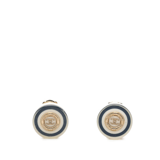CC Gold Plated Resin Button Clip On Earrings - Image 1