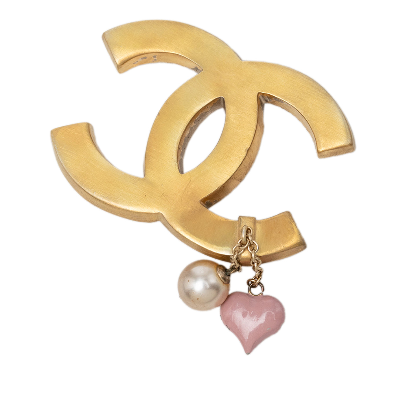 CC Gold Plated Enamel and Faux Pearl Brooch - Image 1