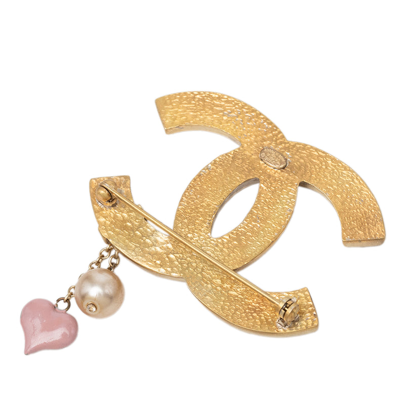 CC Gold Plated Enamel and Faux Pearl Brooch - Image 2