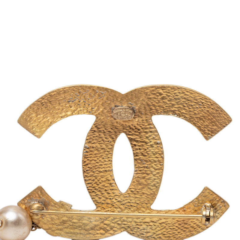 CC Gold Plated Enamel and Faux Pearl Brooch - Image 3