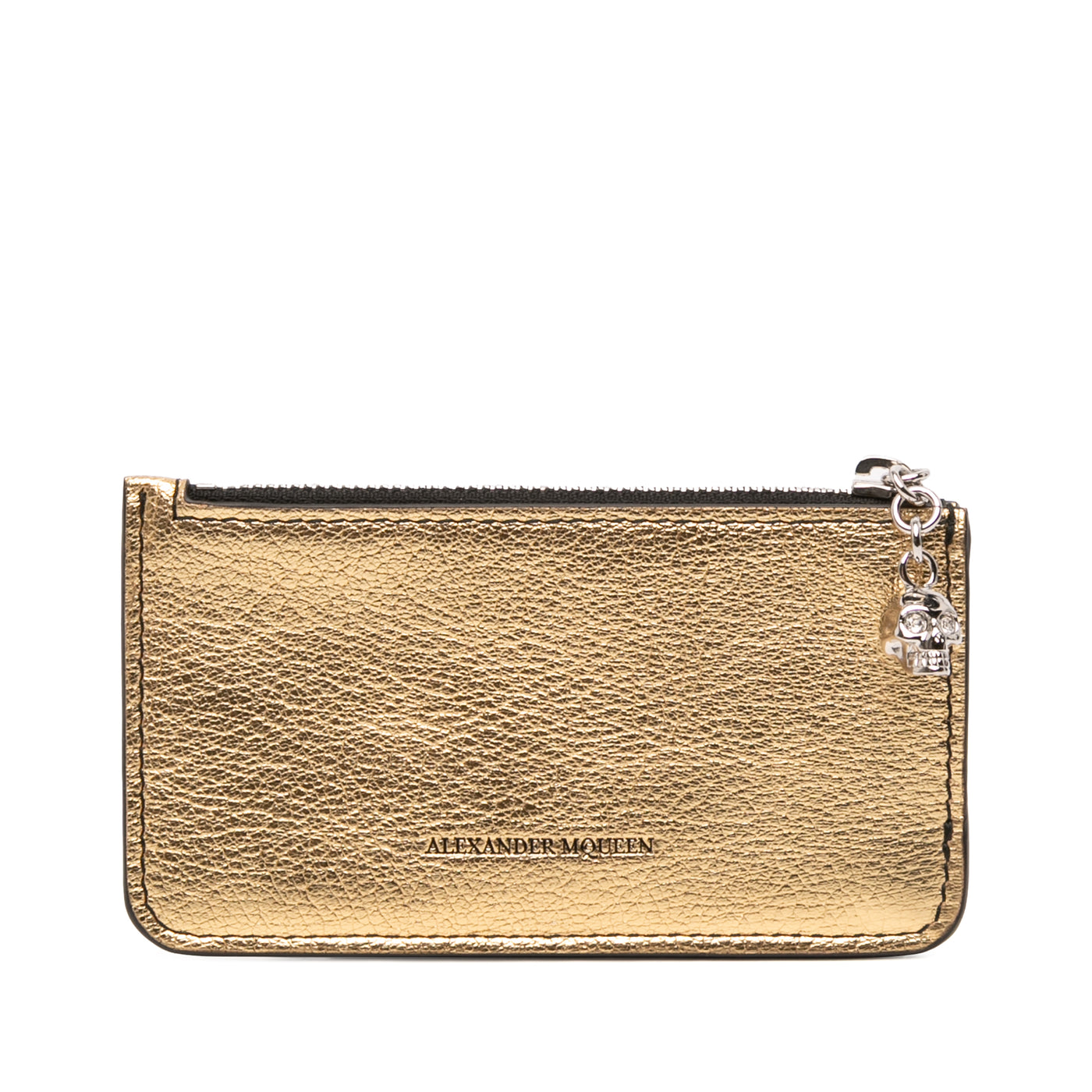 Metallic Leather Skull Charm Zip Card Holder - Image 1
