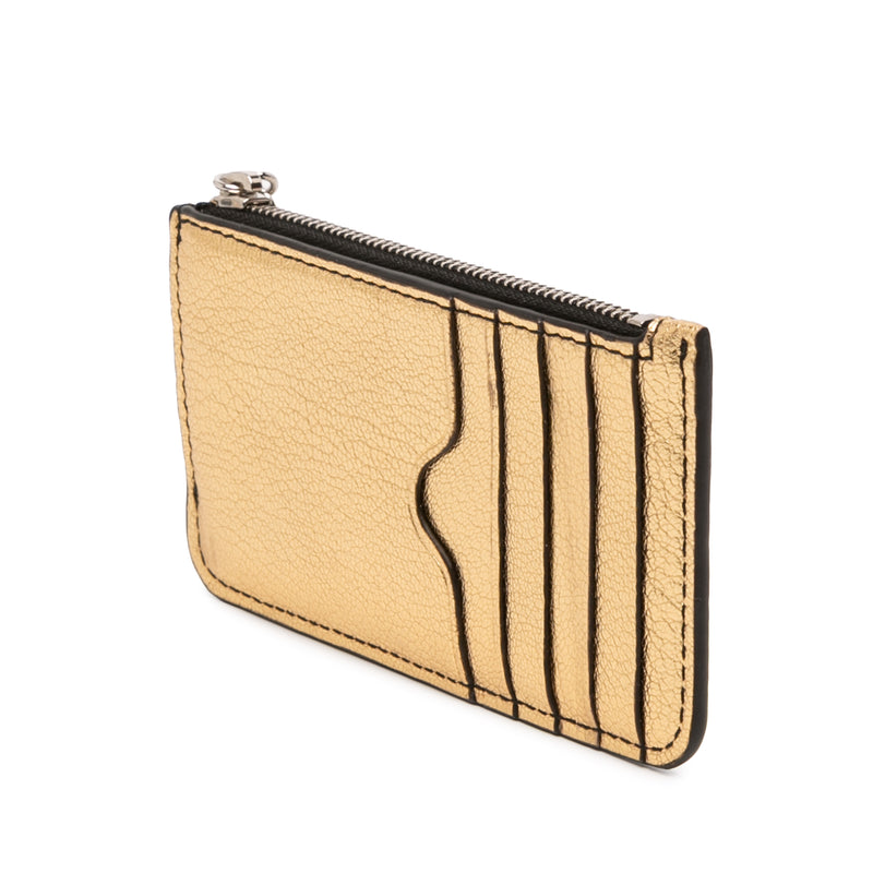 Metallic Leather Skull Charm Zip Card Holder - Image 2