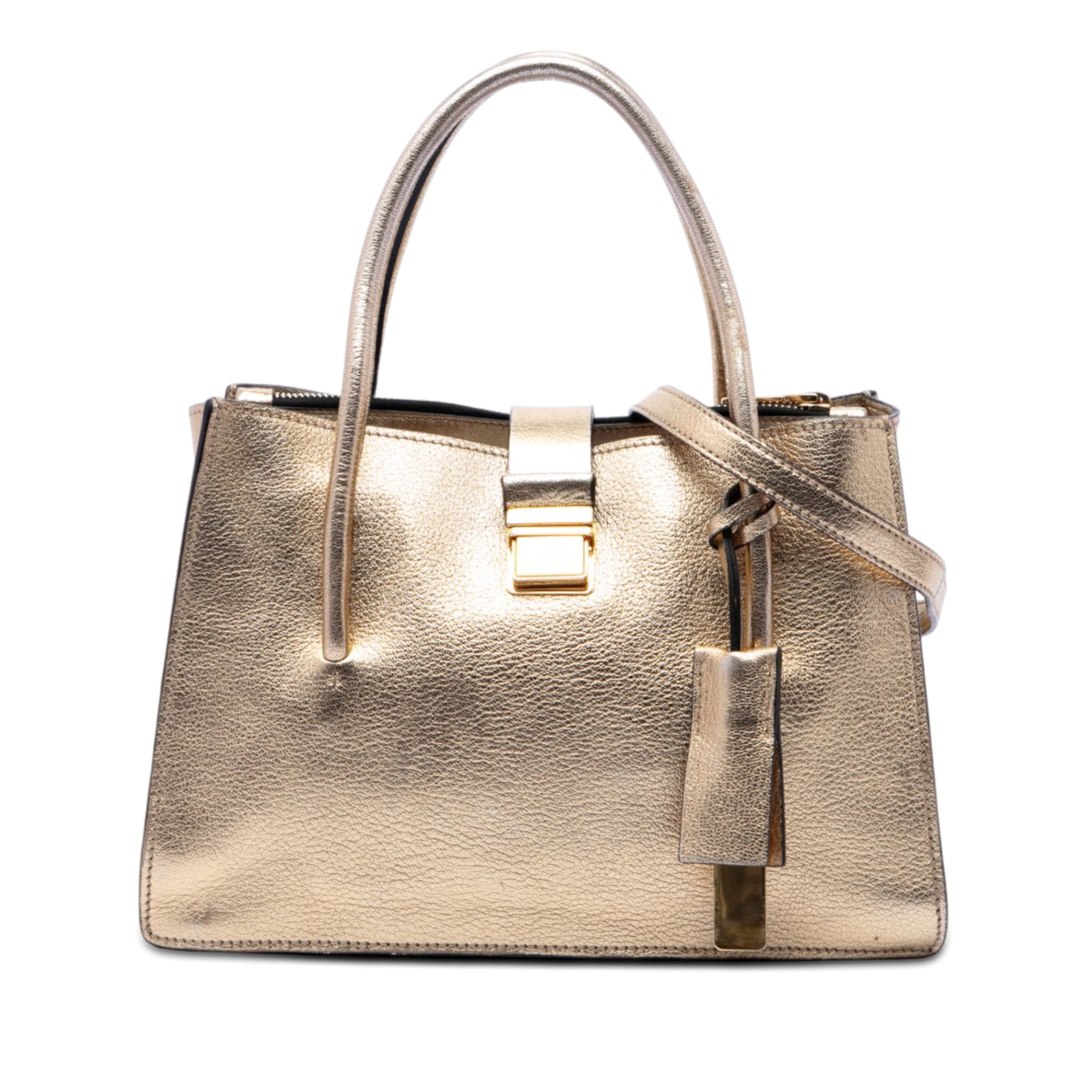 Metallic Goatskin Madras Push Lock Tote - Image 1