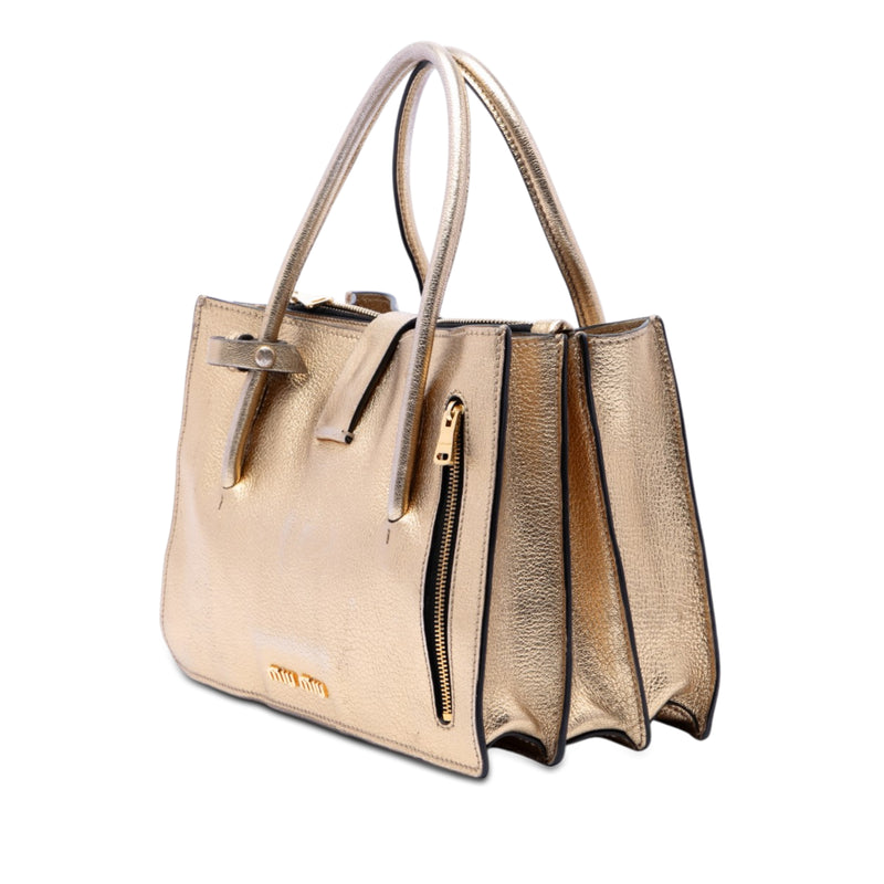 Metallic Goatskin Madras Push Lock Tote - Image 2