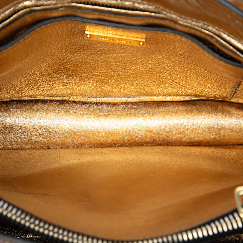 Metallic Goatskin Madras Push Lock Tote - Image 4