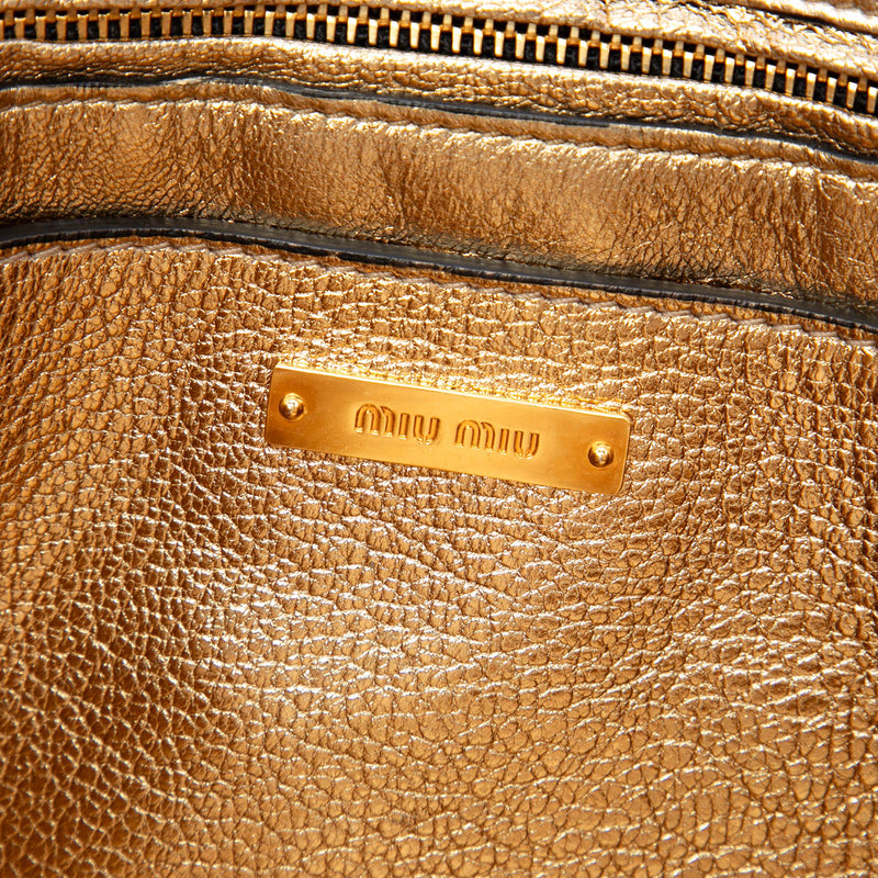 Metallic Goatskin Madras Push Lock Tote - Image 5