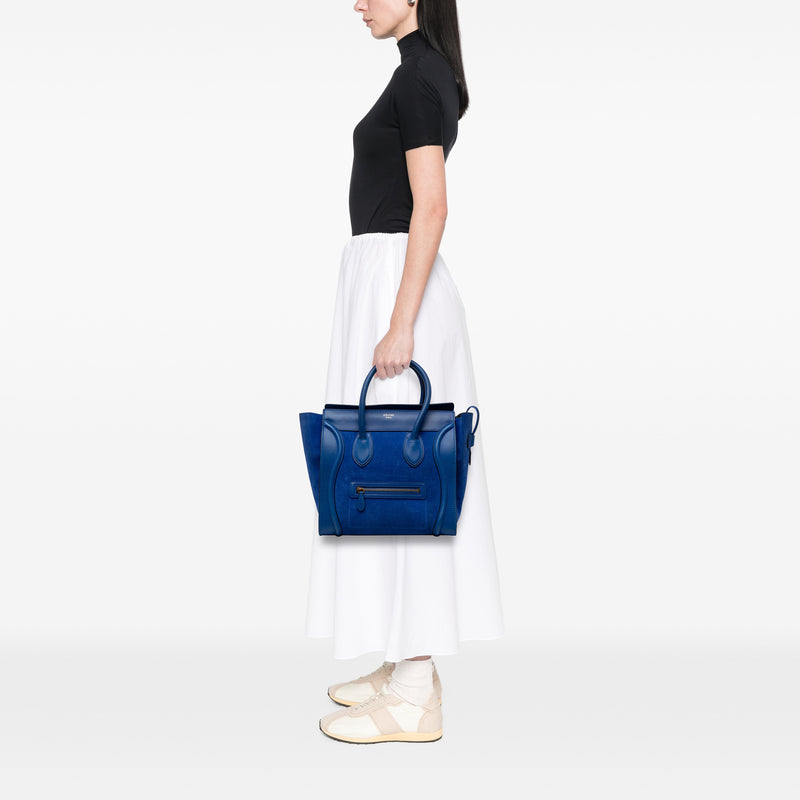 Mini Suede and Calfskin Luggage Tote - Image 6