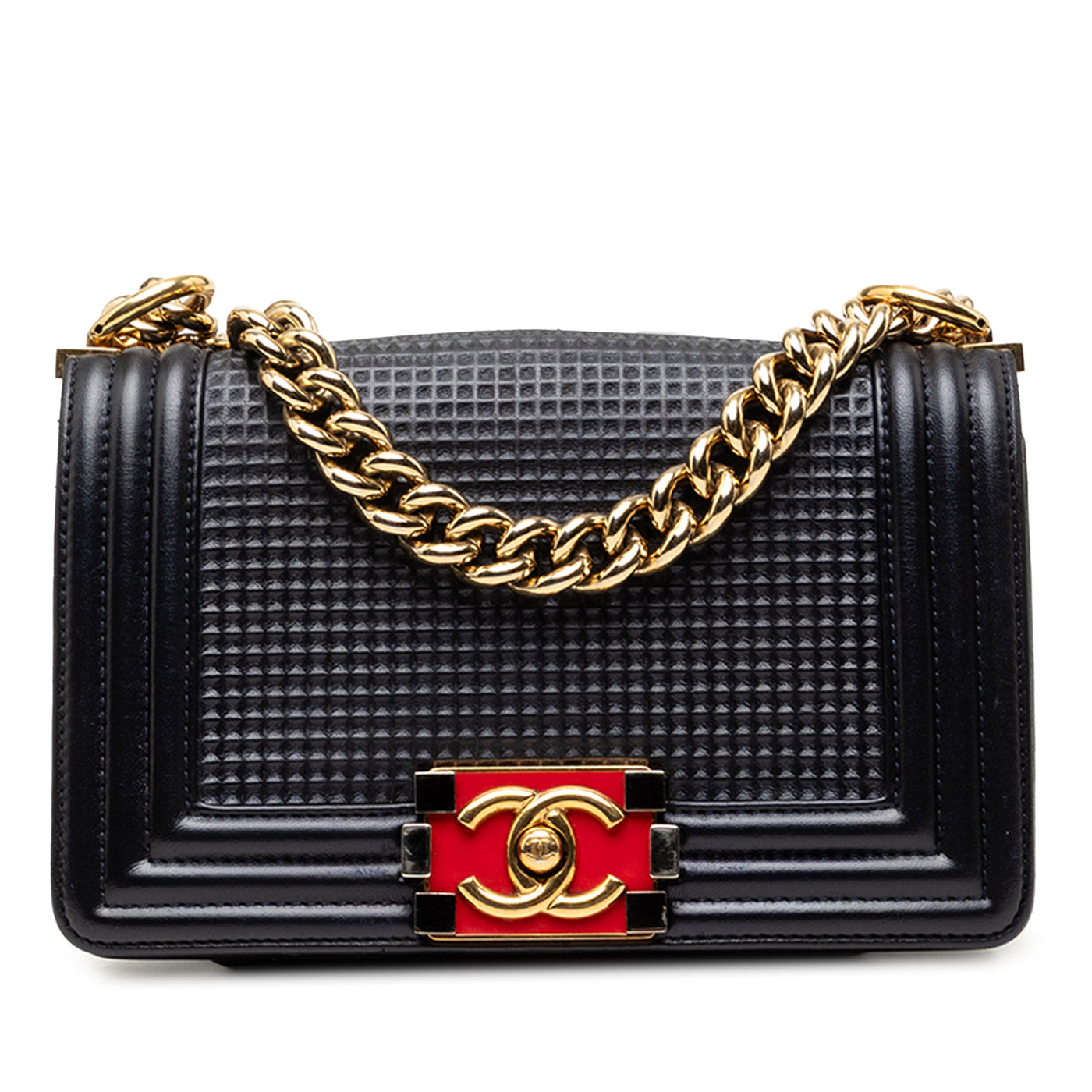 Small Lambskin Embossed Cube Boy Flap - Image 1