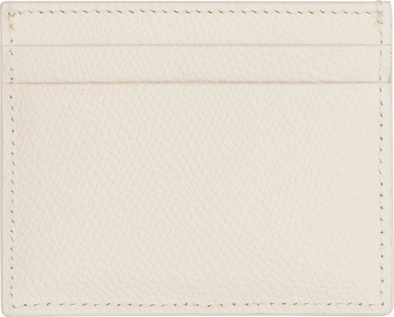 Valentino Garavani Pebbled Calfskin Vlogo Card Case — Beige Calf Wallets & Purses
