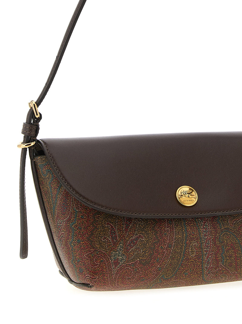 Etro Arnica Shoulder Bag — Brown Paisley Jacquard Cotton