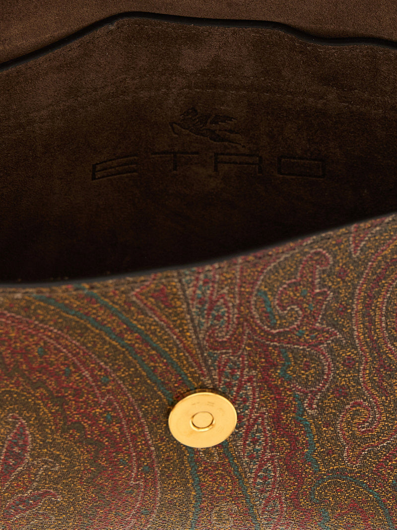 Etro Arnica Shoulder Bag — Brown Paisley Jacquard Cotton